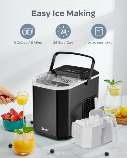 Silonn ice maker machine with carry handle and basket and scoop